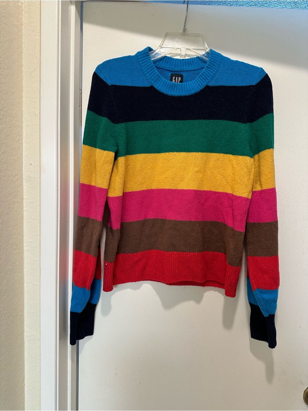 GAP Women's Bright Multicolor Stripe Crewneck Sweater